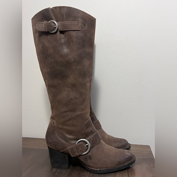 Born Shoes - Born Shaylee Distressed Tall brown Leather Boots Women’s size 8